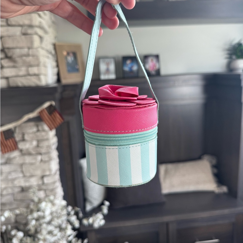 Pink and Mint Striped Round Child’s Purse Handbag - Picture 6 of 10